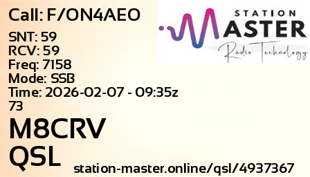 QSL Card for M8CRV QSO with F/ON4AEO