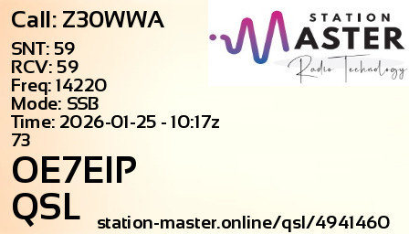 QSL Card for OE7EIP QSO with Z30WWA