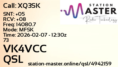 QSL Card for VK4VCC QSO with XQ3SK