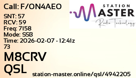 QSL Card for M8CRV QSO with F/ON4AEO