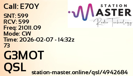 QSL Card for G3MOT QSO with E70Y