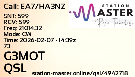 QSL Card for G3MOT QSO with EA7/HA3NZ