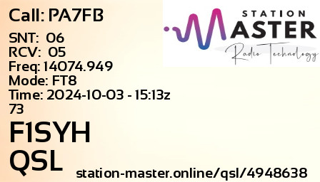 QSL Card for F1SYH QSO with PA7FB