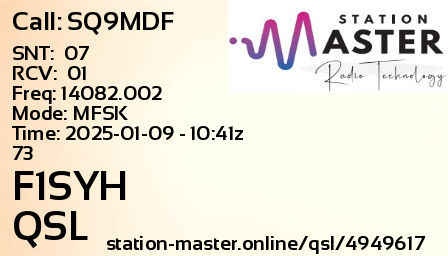 QSL Card for F1SYH QSO with SQ9MDF