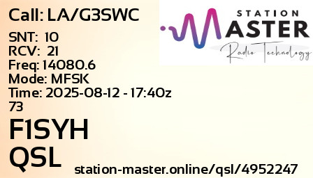 QSL Card for F1SYH QSO with LA/G3SWC