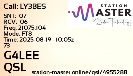 QSL Card for G4LEE QSO with LY3BES