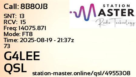 QSL Card for G4LEE QSO with 8B80JB