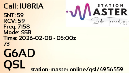 QSL Card for G6AD QSO with IU8RIA