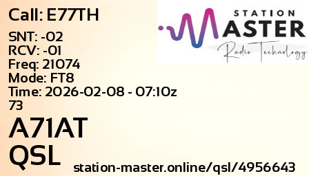 QSL Card for A71AT QSO with E77TH