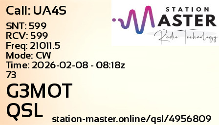 QSL Card for G3MOT QSO with UA4S
