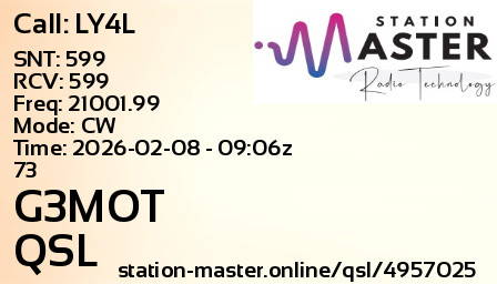 QSL Card for G3MOT QSO with LY4L