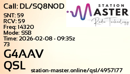 QSL Card for G4AAV QSO with DL/SQ8NOD