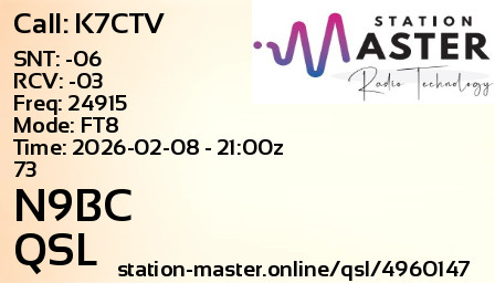 QSL Card for N9BC QSO with K7CTV