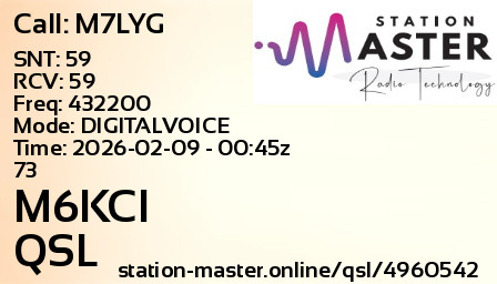 QSL Card for M6KCI QSO with M7LYG