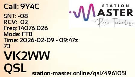 QSL Card for VK2WW QSO with 9Y4C