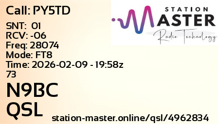 QSL Card for N9BC QSO with PY5TD