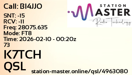 QSL Card for K7TCH QSO with BI4JJO