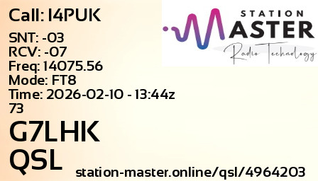 QSL Card for G7LHK QSO with I4PUK