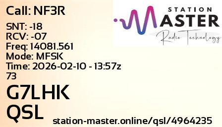 QSL Card for G7LHK QSO with NF3R