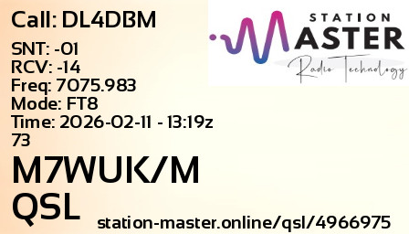 QSL Card for M7WUK/M QSO with DL4DBM