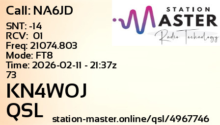 QSL Card for KN4WOJ QSO with NA6JD