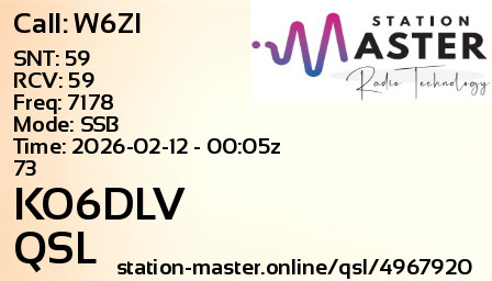 QSL Card for KO6DLV QSO with W6ZI