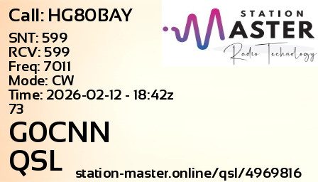 QSL Card for G0CNN QSO with HG80BAY