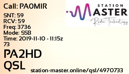 QSL Card for PA2HD QSO with PA0MIR