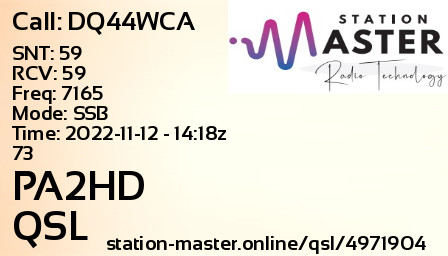 QSL Card for PA2HD QSO with DQ44WCA