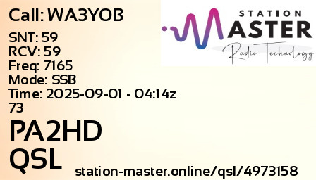 QSL Card for PA2HD QSO with WA3YOB