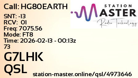 QSL Card for G7LHK QSO with HG80EARTH