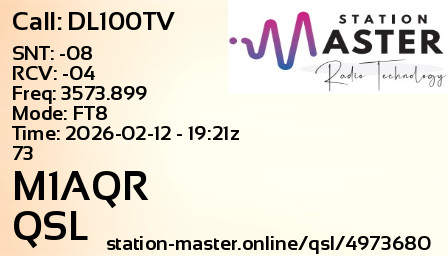 QSL Card for M1AQR QSO with DL100TV