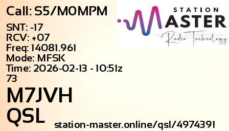 QSL Card for M7JVH QSO with S5/M0MPM