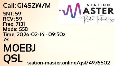 QSL Card for M0EBJ QSO with GI4SZW/M