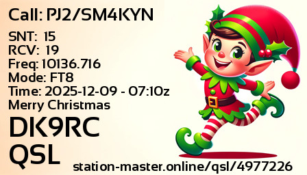 QSL Card for DK9RC QSO with PJ2/SM4KYN