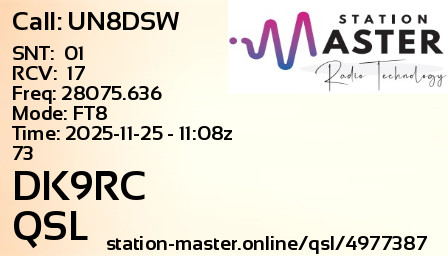 QSL Card for DK9RC QSO with UN8DSW