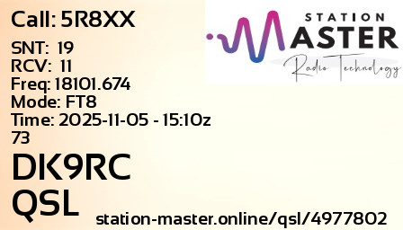 QSL Card for DK9RC QSO with 5R8XX