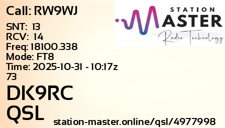 QSL Card for DK9RC QSO with RW9WJ