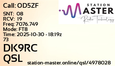 QSL Card for DK9RC QSO with OD5ZF