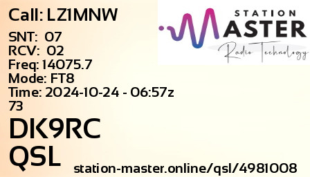 QSL Card for DK9RC QSO with LZ1MNW