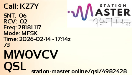 QSL Card for MW0VCV QSO with KZ7Y
