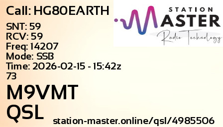 QSL Card for M9VMT QSO with HG80EARTH