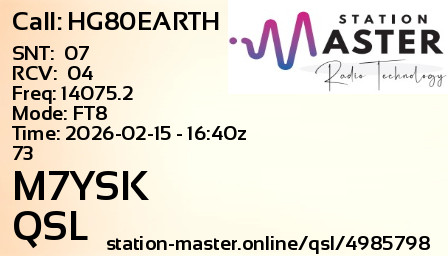QSL Card for M7YSK QSO with HG80EARTH