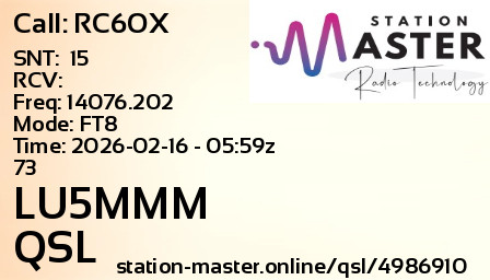 QSL Card for LU5MMM QSO with RC6OX