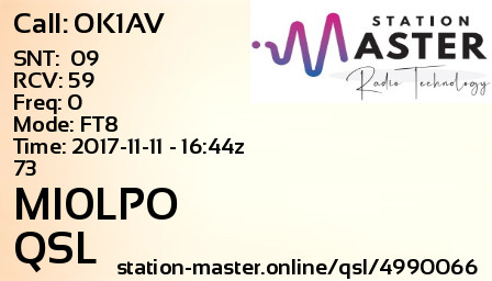 QSL Card for MI0LPO QSO with OK1AV