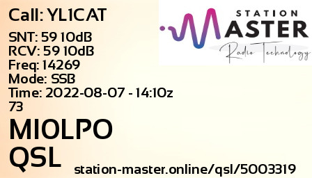 QSL Card for MI0LPO QSO with YL1CAT