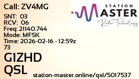 QSL Card for G1ZHD QSO with ZV4MG