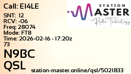 QSL Card for N9BC QSO with EI4LE