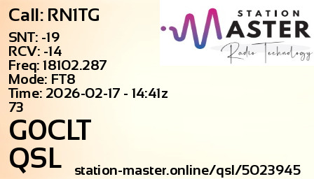 QSL Card for G0CLT QSO with RN1TG