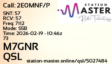QSL Card for M7GNR QSO with 2E0MNF/P